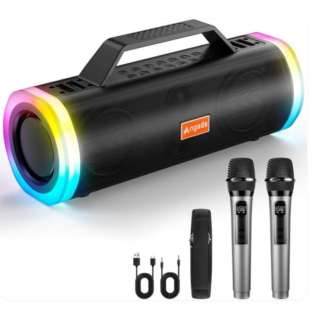 Angads S79 30W Portable Karaoke Speaker w/ 2 Wireless Mics Bluetooth LED Light S
